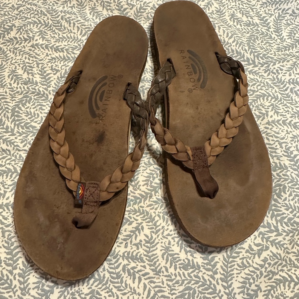 Rainbow Tan Braided Sandals